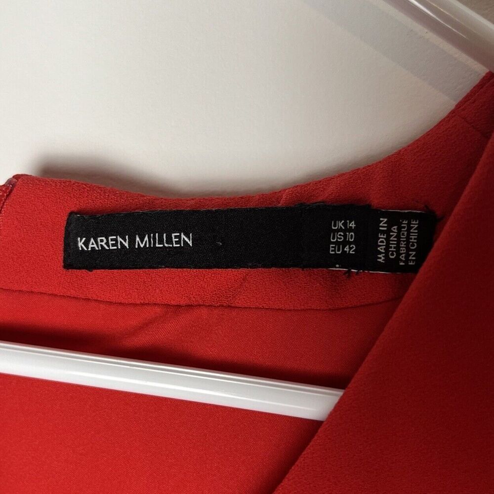 Karen‎ Millen Red Wide Leg Cropped Jumpsuit V Neck Size 10 *missing Belt​​ - Picture 5 of 9
